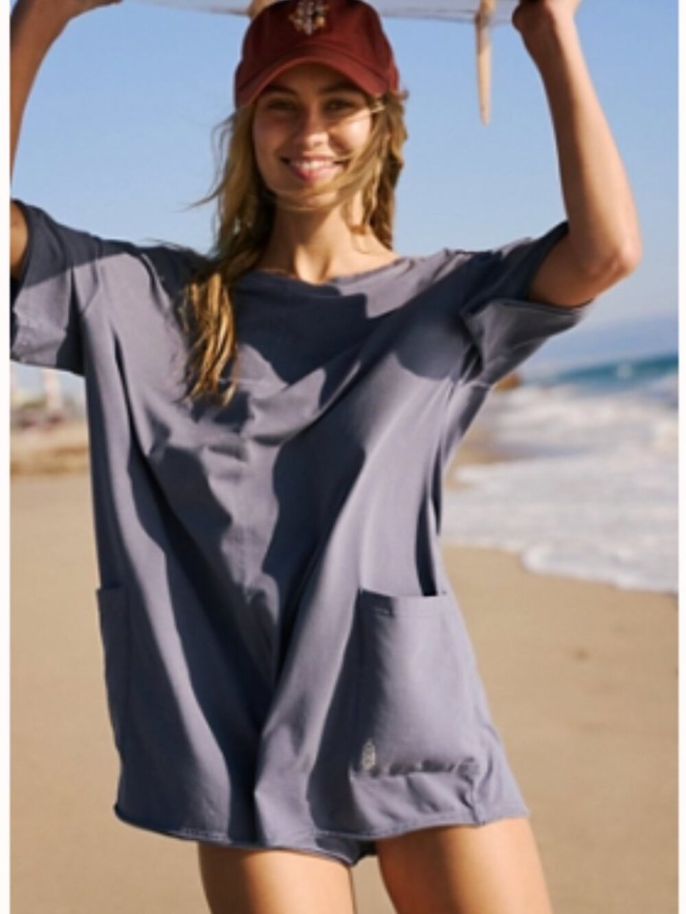 Free People Movement Women's Hot Shot Tee Playsuit In Blue Indigo -Size XL  NWO